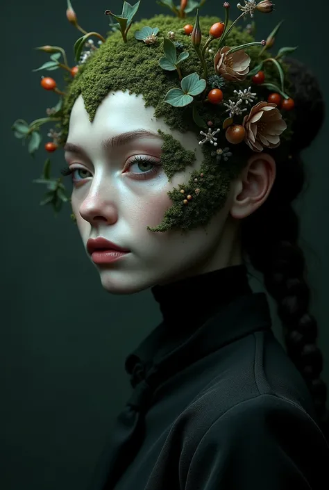 Surrealistic portrait: Create a portrait of a character by mixing realistic and surreal elements. For example,  You can combine the human face with animal elements, plants or inanimate objects .Frontfocus), ( in the dark:1.6), portrait, Fantasy Art,  reali...