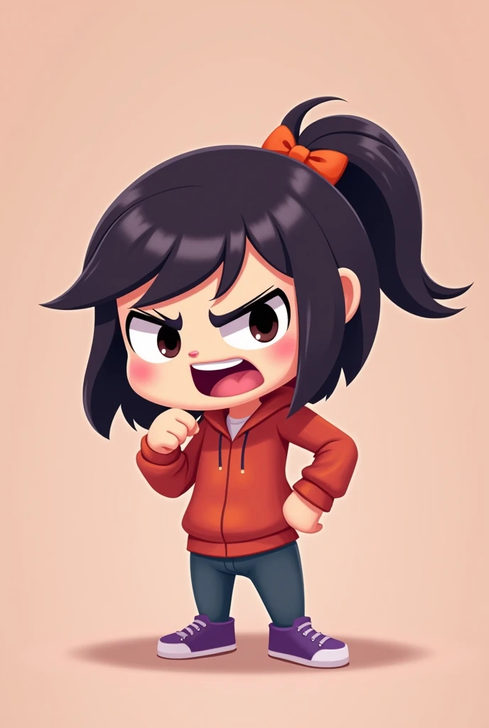 An emote for a female Twitch streamer (2D version) that isnt as realistic, only simple colors with no effects and a little chibi in an angry expression of wanting to paste 