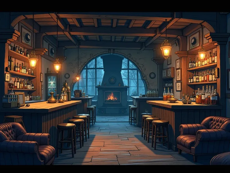 anime scene/Tavern Interior/no one/night/venture