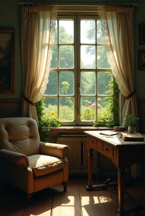 interior view old house vintage with garden view 