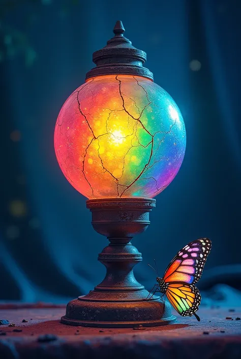 - A lamp, where instead of light, the colors of a rainbow shine within, with cracks of wounds prominently visible beneath the lamp.  
- A butterfly, with scars on its wings, yet the colors of a rainbow gleaming through its patterns.  
- **Foreground and Ba...