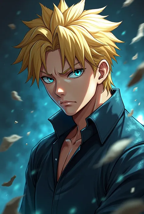 A blond man in the style of Jujutsu Kaisen similar to Itadori 