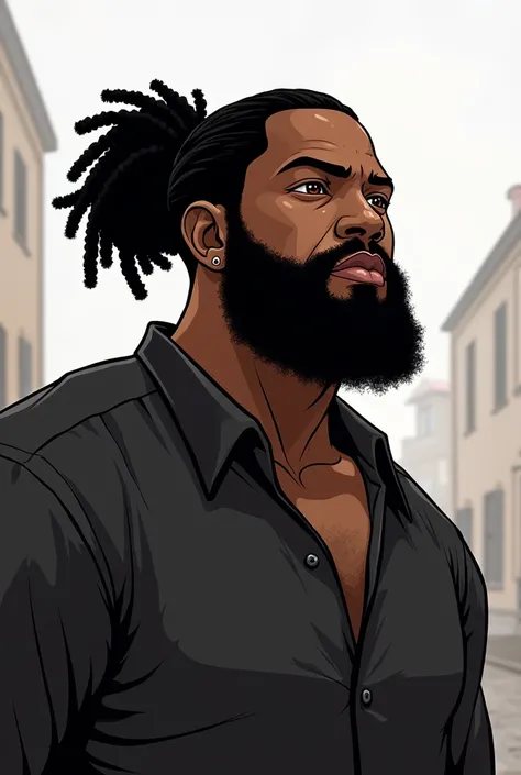 Black cartoon character with big black hair tied , medium black beard,  demonstrating the struggle for black consciousness - end of slavery