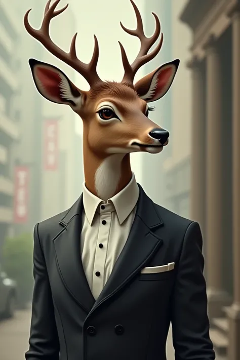 The profile of a deer in a suit 