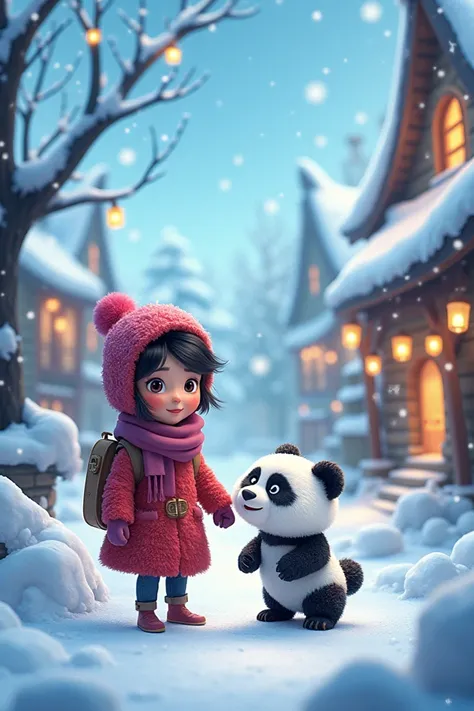 Yahan aik short s story hai, jo main screen shots ke tor par design karoonga:

Title: Snowy Village Adventure: Little Aisha and Her Panda

Story:
Aik choti si snowy village mein, 10 saal ki Aisha aur uska pyara pet panda, Puffy, rehtay thay. Ek din, jab ba...