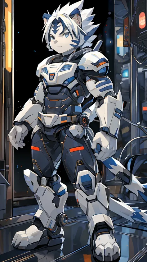 male, Synthesizer (Viddesan ), , , Android, Kogenta (Onmyou Taisenki)  white tiger,  Machine Tool Kogenta (Onmyou Taisenki), Network City.Full Body Mecha.Full body picture