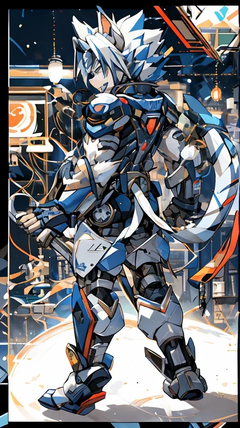 male, Synthesizer (Viddesan ), , , Android, Kogenta (Onmyou Taisenki)  white tiger,  Machine Tool Kogenta (Onmyou Taisenki), Network City.Full Body Mecha.Full body picture