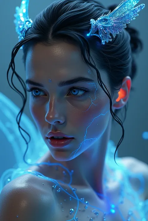  Woman like Megan Fox ,  Ana de Armas and Scarlett Johansson,indescribable beauty, very pretty,ethereal,electrical effects, her skin has chameleonic properties ,cuttlefish and octopus, that can change color and shape at will . she doesnt need clothes or je...