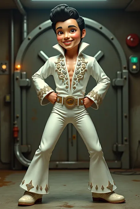 Generate Fallouts Vault boy dressed up as Elvis Presley 