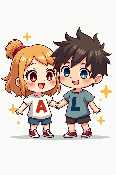 2 chibi with t-shirts with the initials A for women and L for men