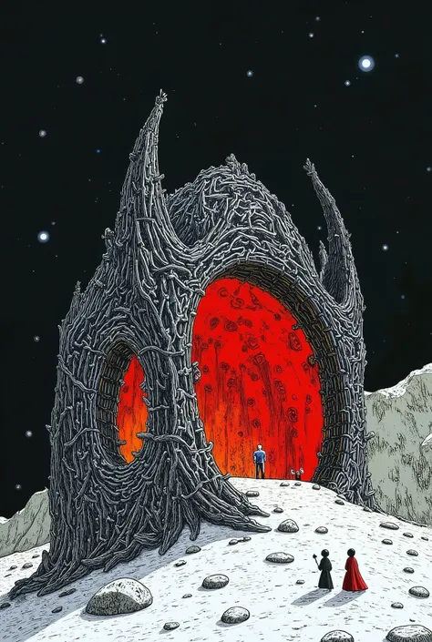 月球机车A moon base designed in a Fractal Geometric Metamorphosis style, featuring intricate, repeating patterns and shapes that transform and evolve. The scene emphasizes infinite complexity, showcasing elaborate structures that twist and flow seamlessly. The...