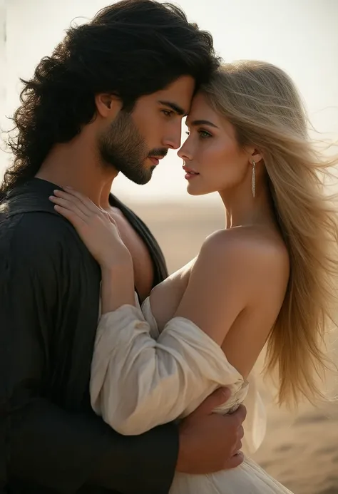 Arab guy is kissing a very hot woman with a big ass and big boobs and very beautiful white and blond european woman