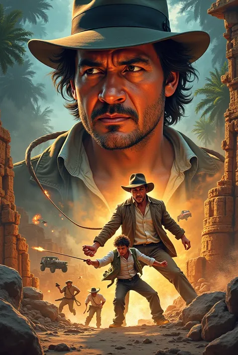 90s movie poster with the title Jack Chan versus Indiana Jones