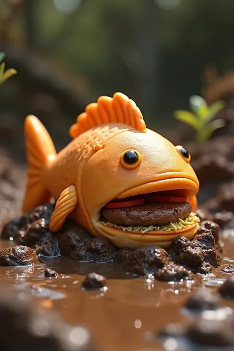 Fish-shaped hamburger mud
