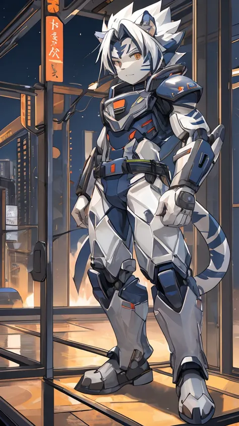 male, Synthesizer (Viddesan ), , , Android, Kogenta (Onmyou Taisenki)  white tiger,  Machine Tool Kogenta (Onmyou Taisenki), Network City.Full Body Mecha.Full body picture