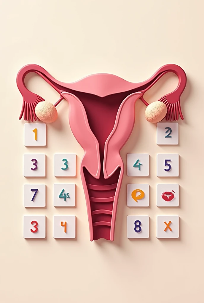 Create a board game-shaped image of a uterus with squares numbered from 1 to 12 from right to left.