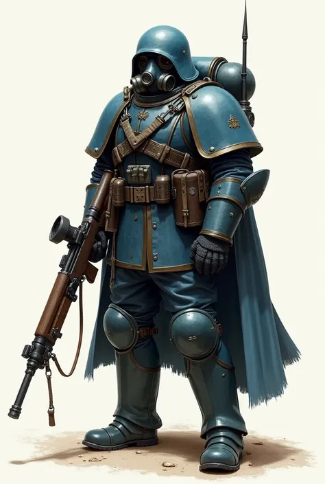  Drawing of a Death Korps of Krieg-style soldier armed with a rifle. He is standing in blue uniform 