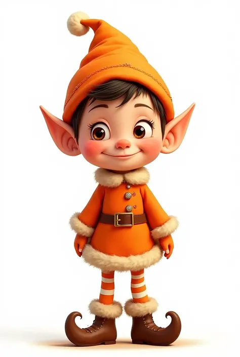 Lutin de Noël qui porte des vêtements orange , Pixar Watercolor style , white background 