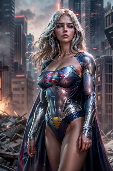 action shots of  supergirl ((wearing a sexier revealing black and silver version of the evil supergirl suit man of steel)), larg...