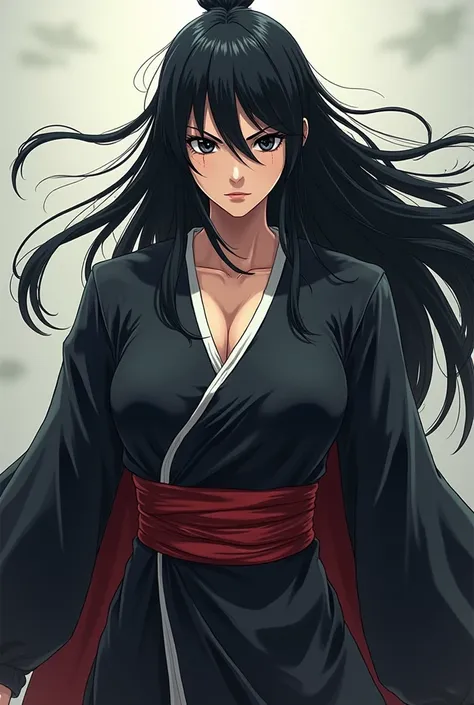 Zaraki Kenpachi, 2.00m,  black hair ,  
 black eyes (female and adult version)