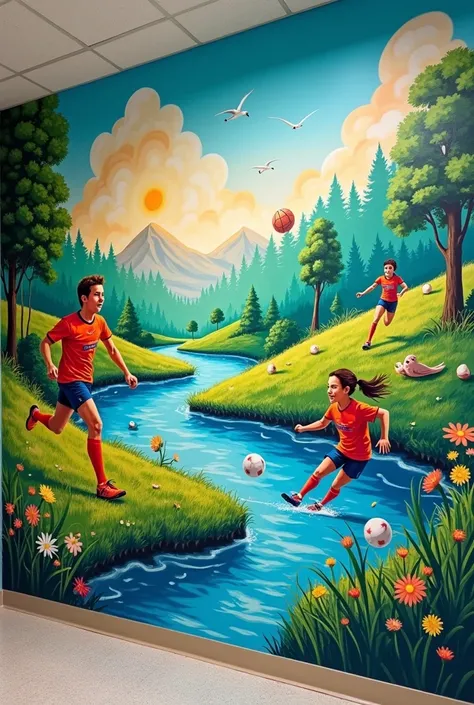 A mural about sports and nature for a school 