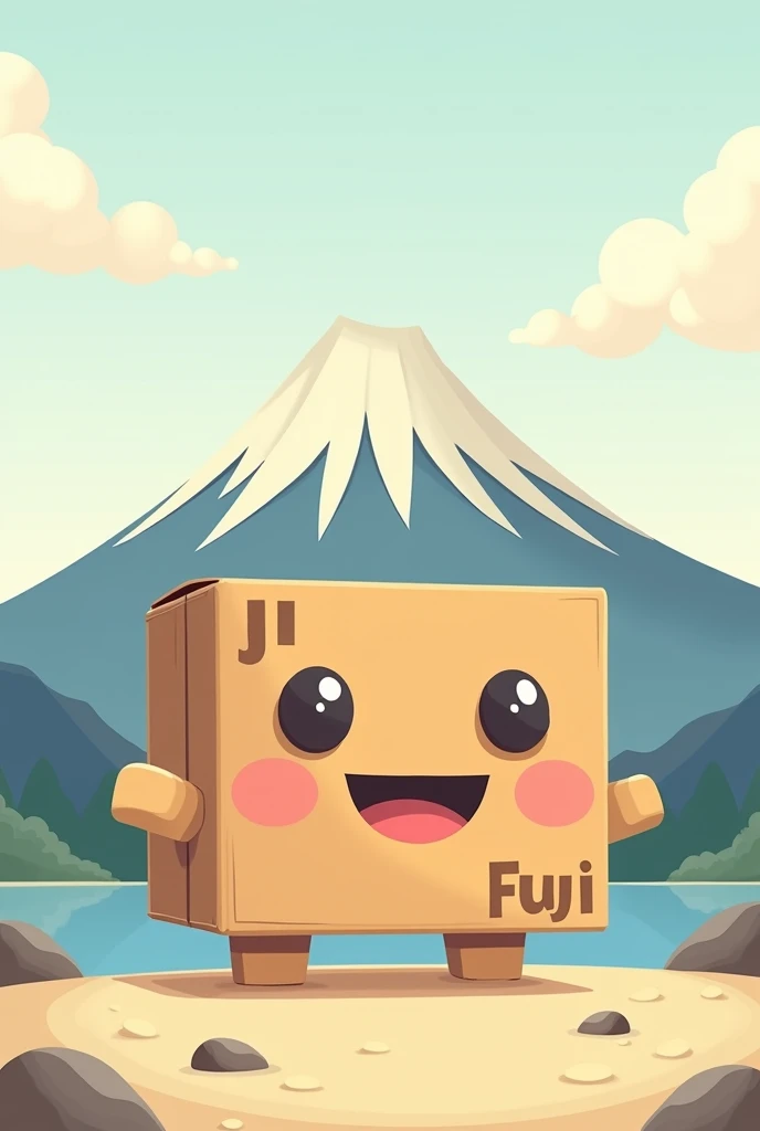 Mount Fuji is an image 、 a cardboard character like no other、smile、cute、