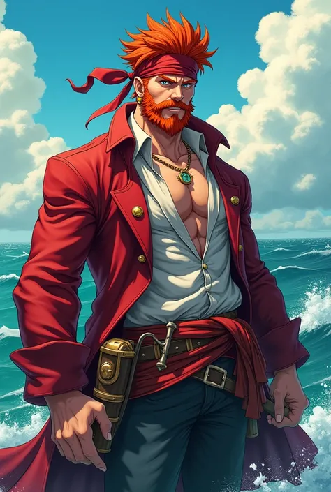 Anime pirate male eith red hair and a beard