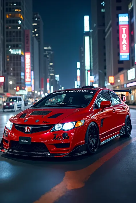 Honda Civic 2007 rojo tuning