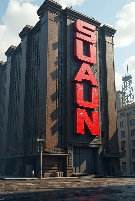 a large, enclosed structure with a large sign written REDGOAL
