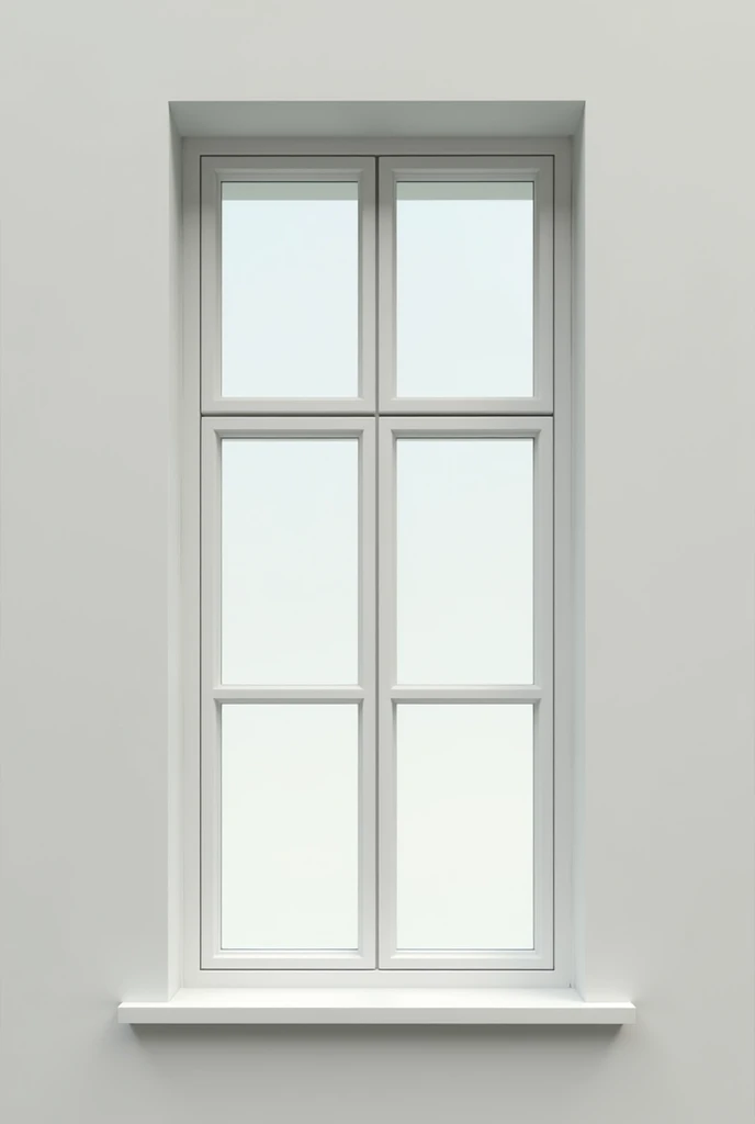  rectangular window with 6 square fields ,  bottom two fields are fixed ,  there is a window sill at the bottom and a window sill between the fixed part and the part, which can be opened .


