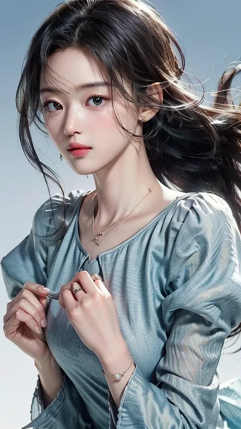 (masterpiece), ( top ), (  High Quality Details), (illustration), ( Watch 1 female ), Staring at the viewer , (Interview),  Beautiful, Detailed Eyes  ,  delicate and beautiful face  , Floating  , (High saturation), (shining),  blue sky, Bright and beautifu...