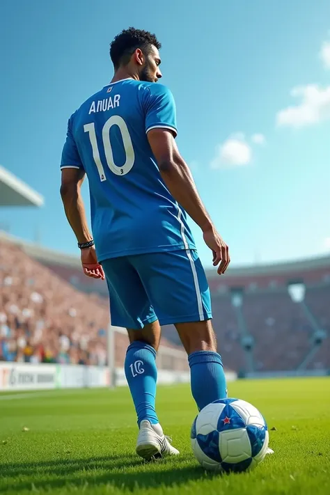 A person named ANUAR VERY ATTRACTIVE PLAYING FOOTBALL WITH A blue kit and the number 10