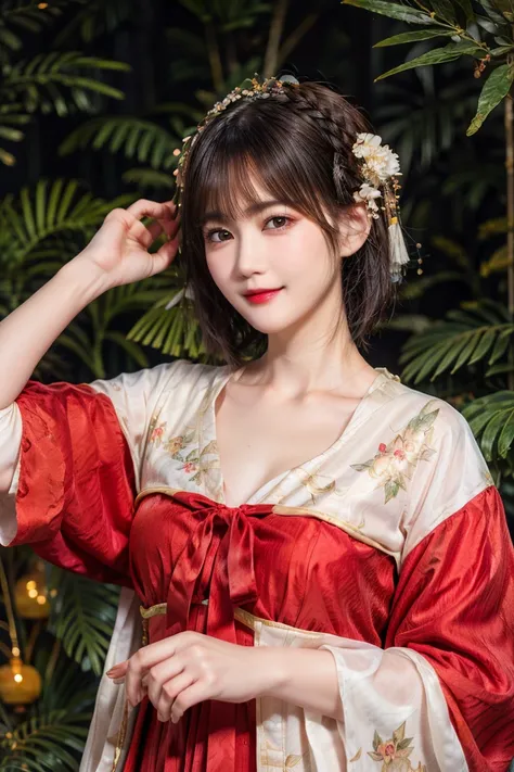 148
(20 year old woman,Floral costume), (surreal), (High resolution), ((beautiful hairstyle 46)), ((short hair:1.1)), (gentle smile), (breasted:1.1), (lipstick)
