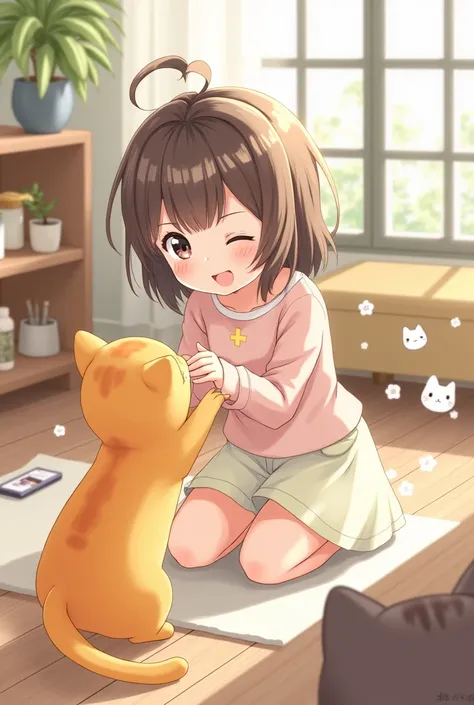 Happy Nonaka Chan playing with a cat