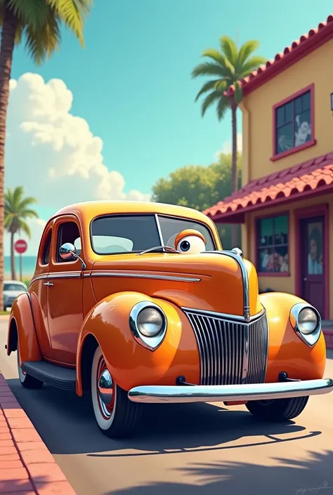 Create cartoon image of the 1940 Ford Deluxe Coupe car