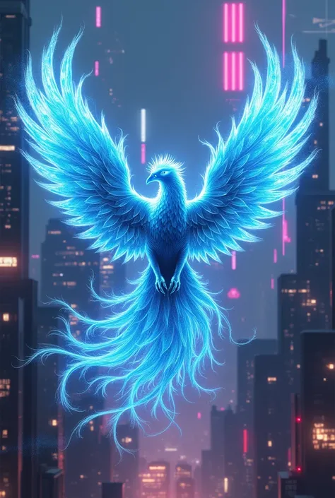 Phoenix blazing bird  cyber neon blue with jakes name 