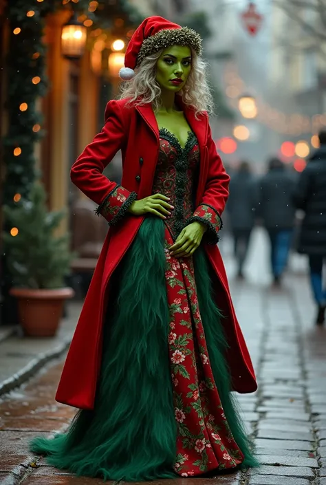  full body to see the clothing of a character Malacarosa spinster WOMAN hates Christmas, but it is very elegant ,  human but the reference is the Grinch characters but it is female and human ,  with a lot of presence and super theatrical since it is for a ...