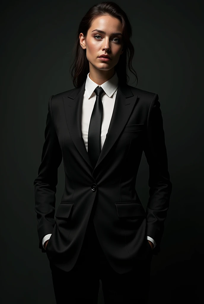 a formal suit with a dark coquette aesthetic. black tie. suit styled. without blazer.