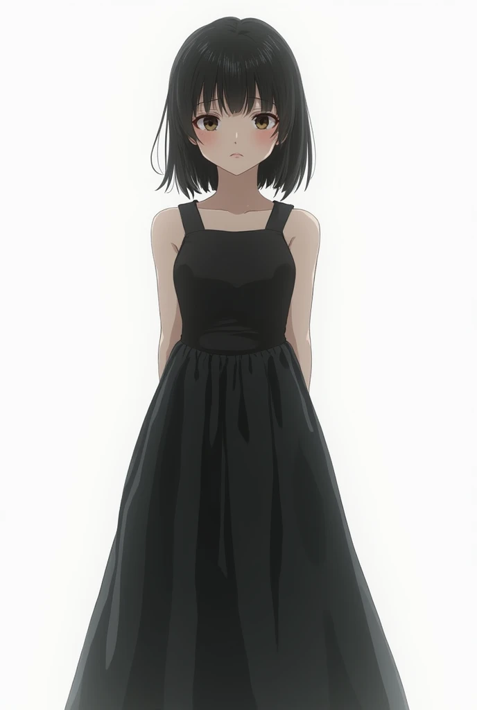 Poor Week sad beutiful girl young age japanese face black dress white background 