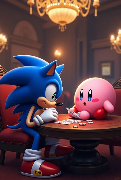 Sonic the hedgehog playing poker with Kirby