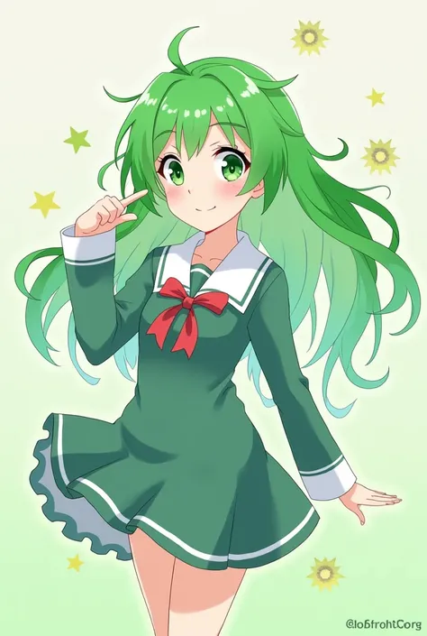 Create q green anime character with hair
