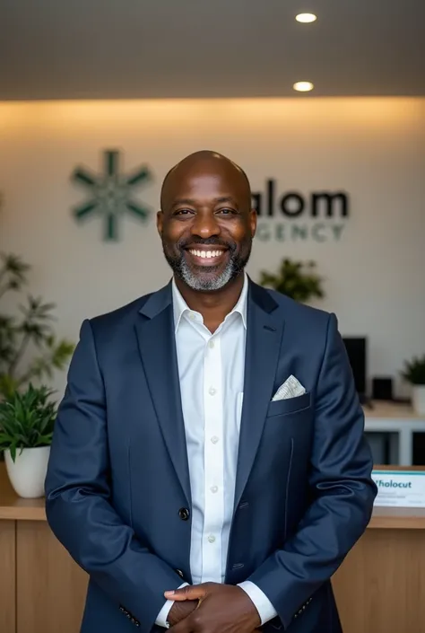 The Shalom agency with a black person smiling