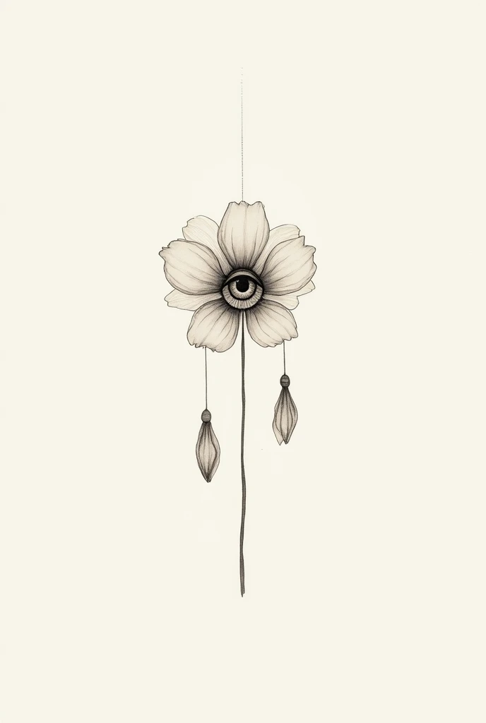 Create a minimalist tattoo sketch:  anemone flower with two falling petals and an eye instead of the flower core