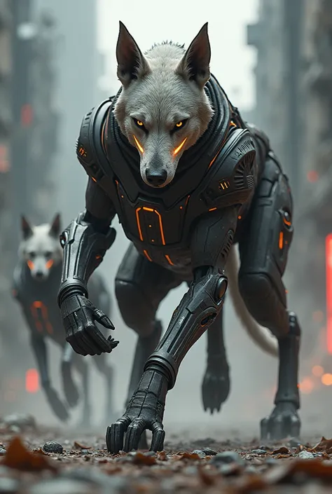 Human-looking canine warriors, highly technologically advanced and cybernetically enhanced. High Resolution, Masterpiece, Award Winning, Best Quality, High Details, High Quality, UHD, Optical Illusion, Impressionism, Art Deco, Cinematic, Cinematography, Fu...