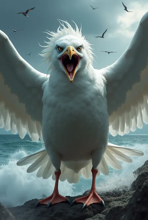 An angry muscular white gull