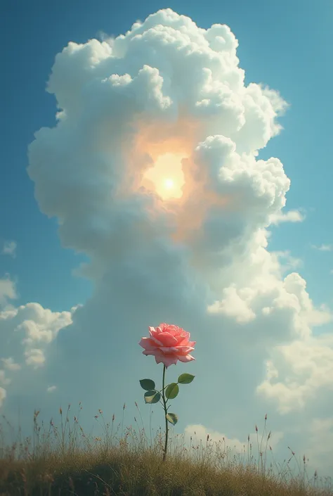 the phrase in Spanish. I think of you in the sky formed by clouds while a rose emerges from the ground