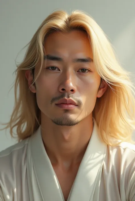 Oriental man with long blond hair