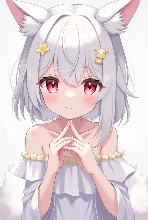 Animal ears loli mode, White hair,  high resolution , Red Eye,  seven-part lens, Star Hair Accessories,  anime style, 