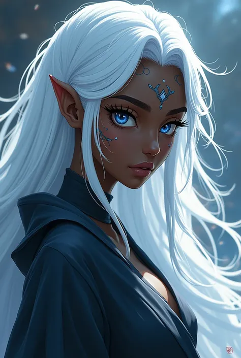 Dark-skinned, white-haired female Avatar :a Lenda de Aang, dark-skinned and white-haired in 2D