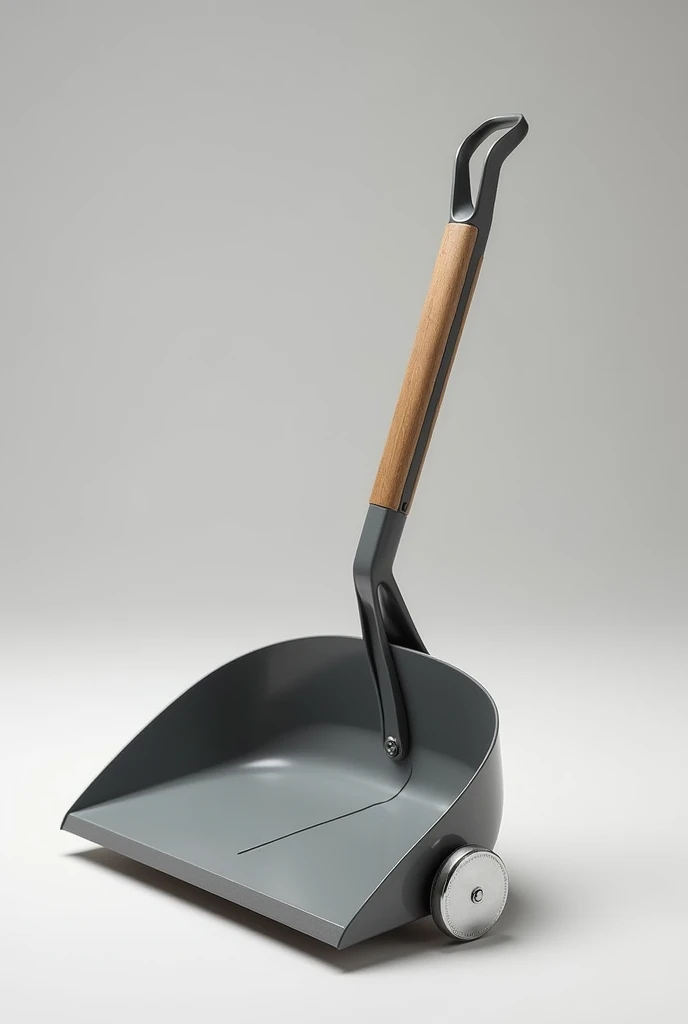 Dustpan with metal wheels with ergonomic handle